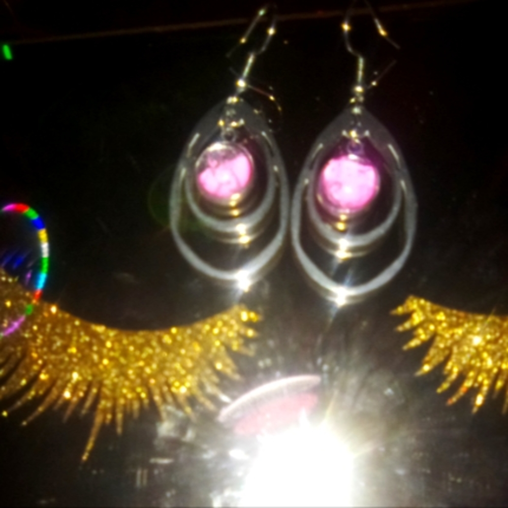 Silver with amethyst Stone in the middle earrings handmade